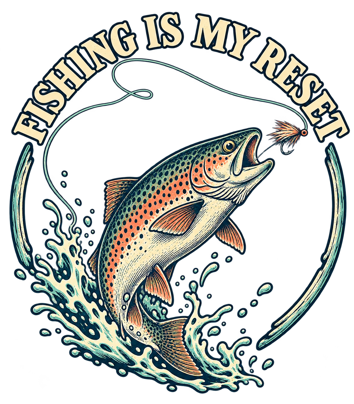 Fishing Is My Reset Vintage Jumping Trout Graphic T-Shirt & Sweatshirt - print file Front