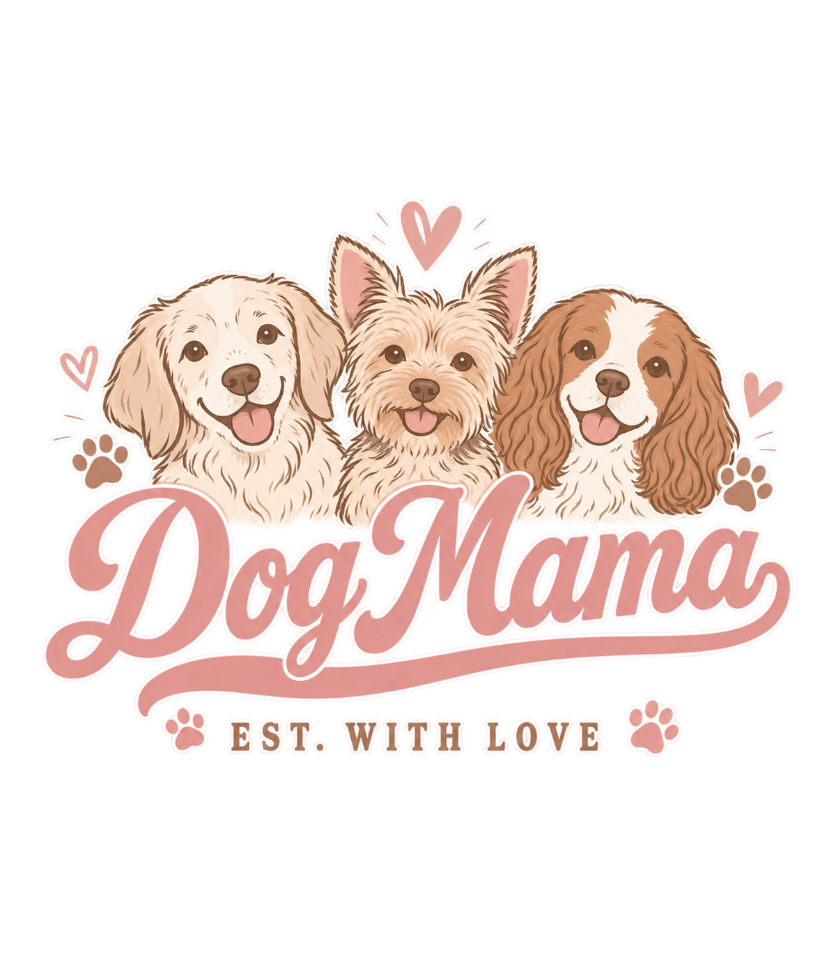 Dog Mama Est. With Love Cute Puppy Trio Graphic T-Shirt & Sweatshirt - print file Front