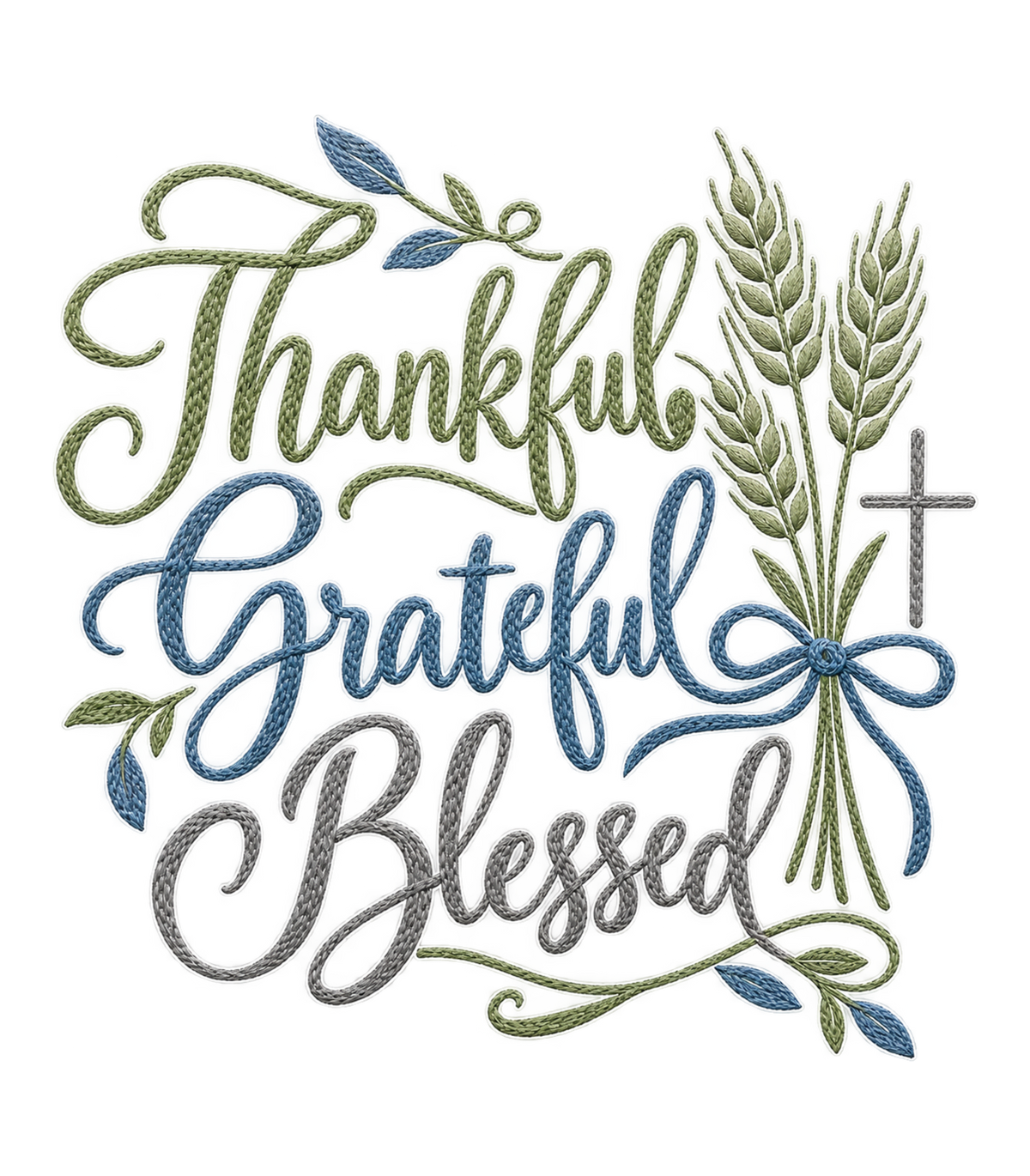 Thanksgiving Grateful Blessed Wheat & Cross Faith Graphic T-Shirt & Sweatshirt - print file Front