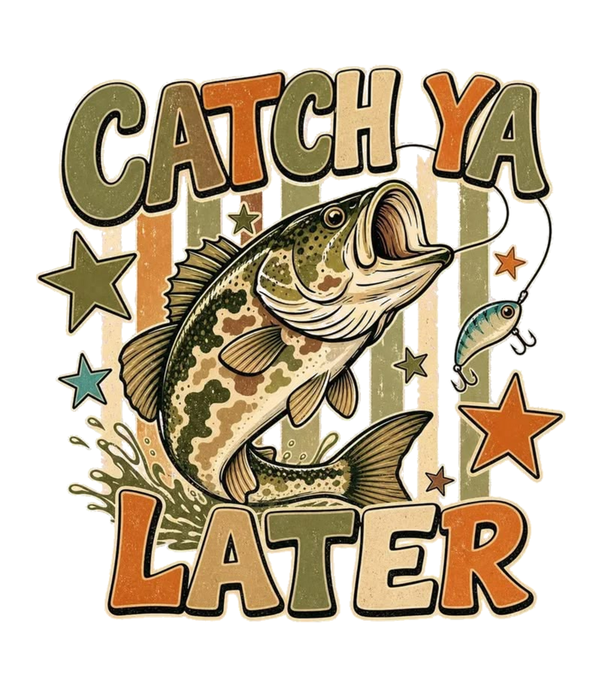 Catch Ya Later Retro Bass Fishing Graphic T-Shirt & Sweatshirt - print file Back
