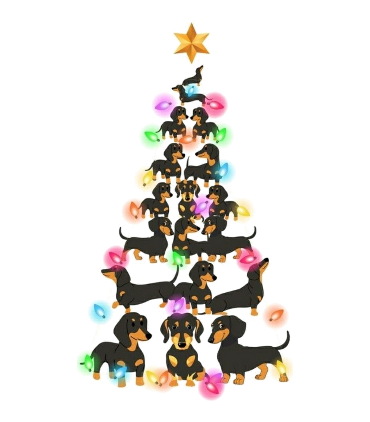 Dachshund Christmas Tree Colorful Lights Graphic T-Shirt & Sweatshirt - print file Front
