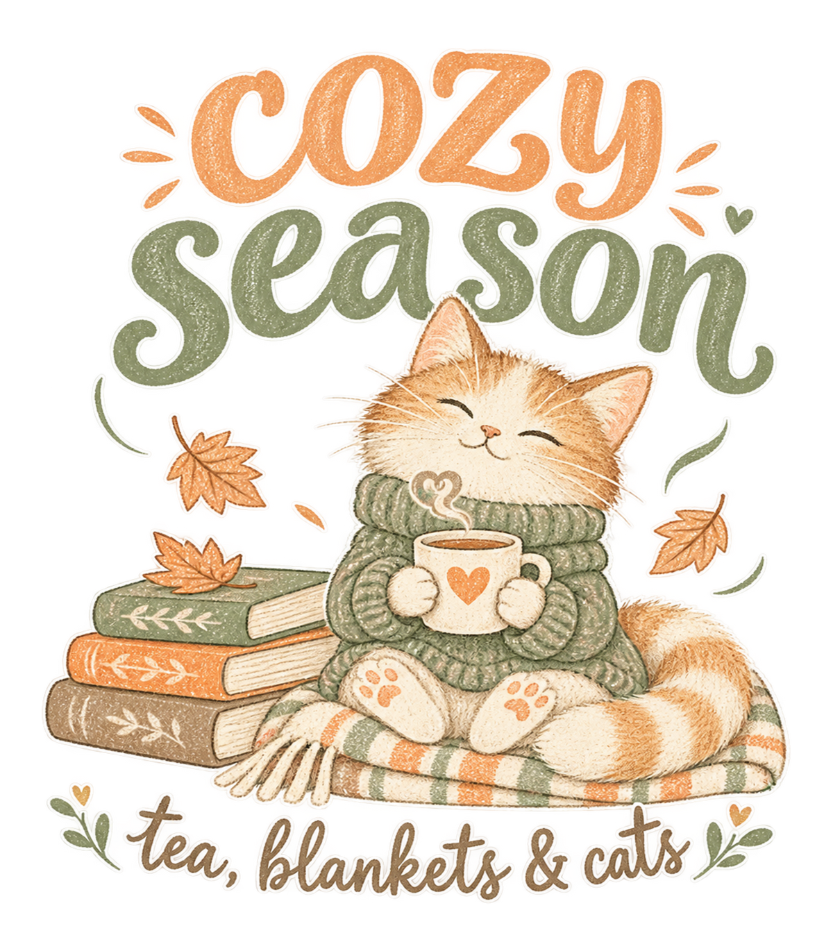 Cozy Season Tea Blankets & Cats Autumn Cat Graphic T-Shirt & Sweatshirt - print file Front