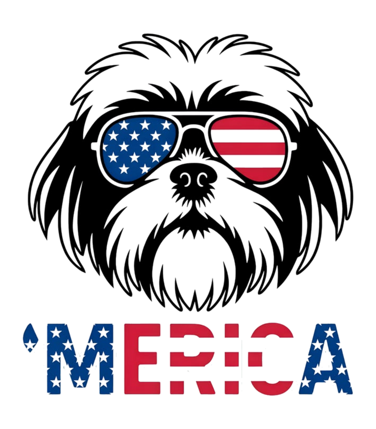 'Merica Shih Tzu American Flag Sunglasses Graphic T-Shirt & Sweatshirt - print file Front