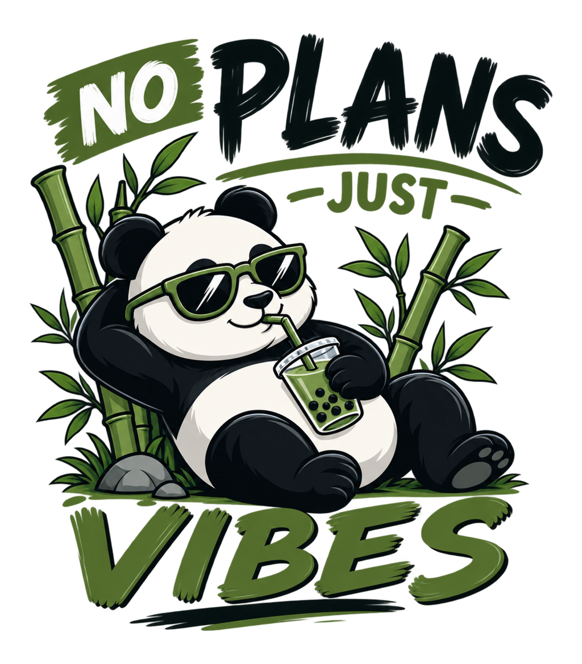 No Plans Just Vibes Relaxed Panda Bubble Tea Graphic T-Shirt & Sweatshirt - print file Front