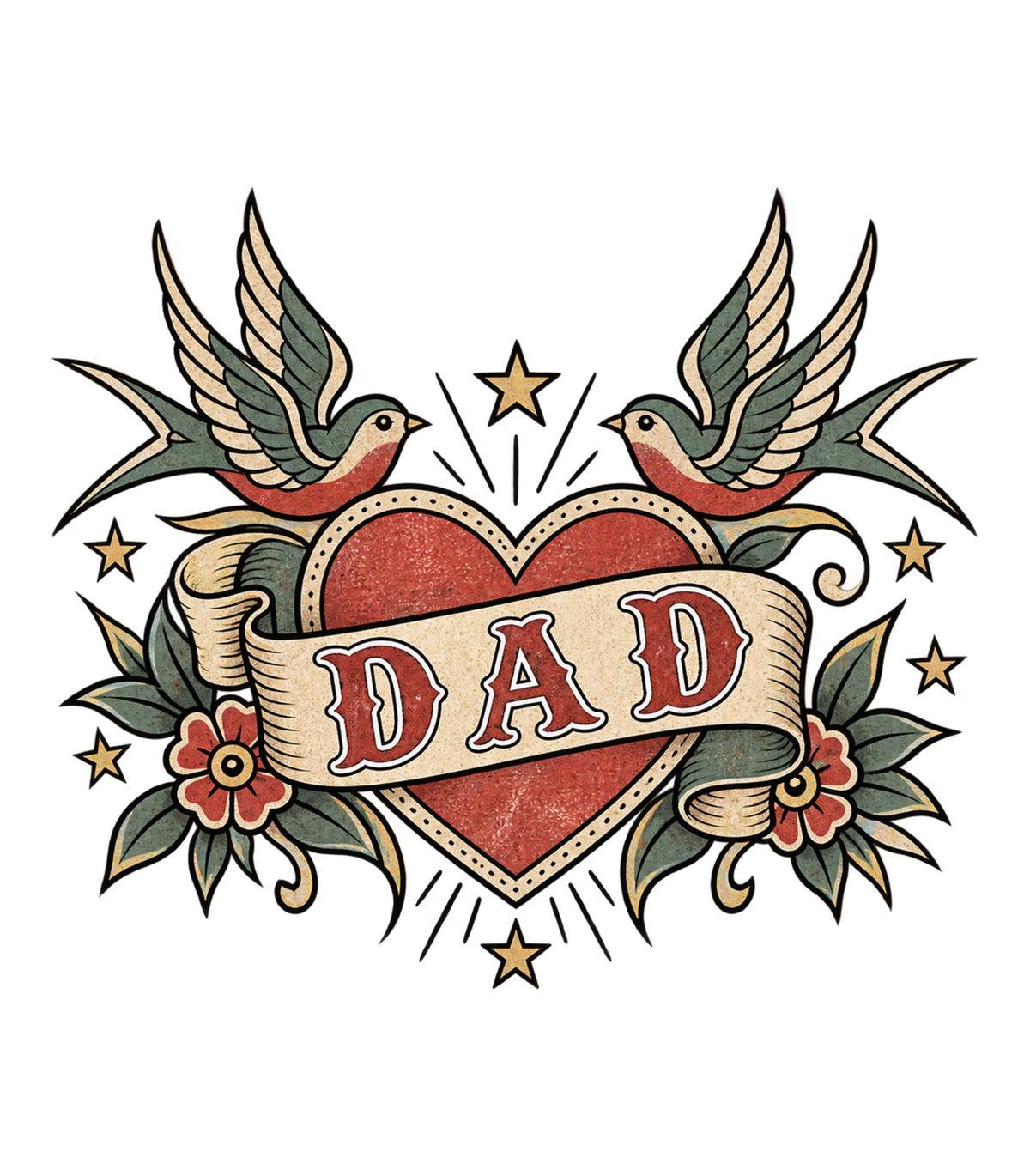 Dad Retro Tattoo Heart Swallows Graphic T-Shirt & Sweatshirt - print file Front