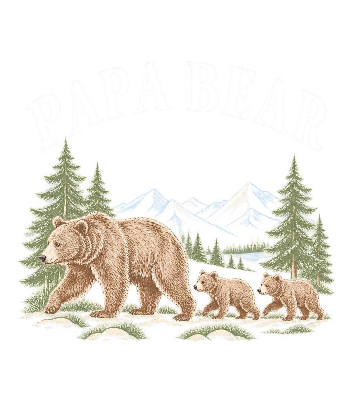 Papa Bear Vintage Mountain Forest Bear Family Graphic T-Shirt & Sweatshirt - print file Front