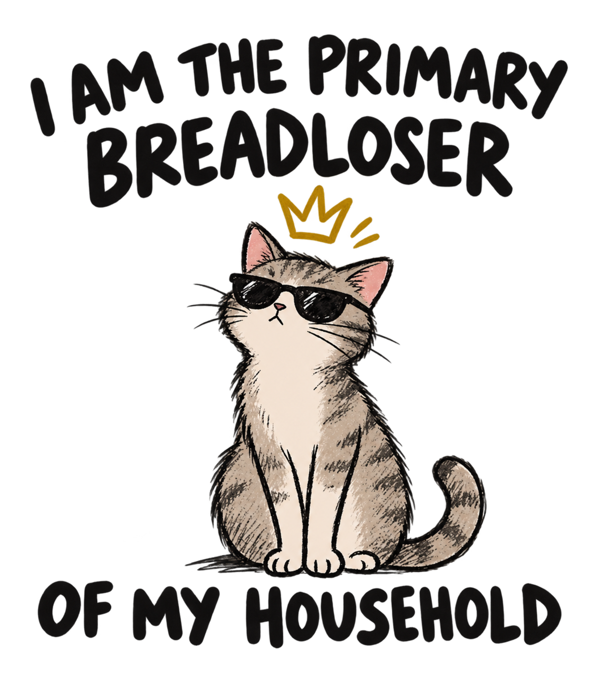 I Am The Primary Breadloser Of My Household Cool Cat Graphic T-Shirt & Sweatshirt - print file Front