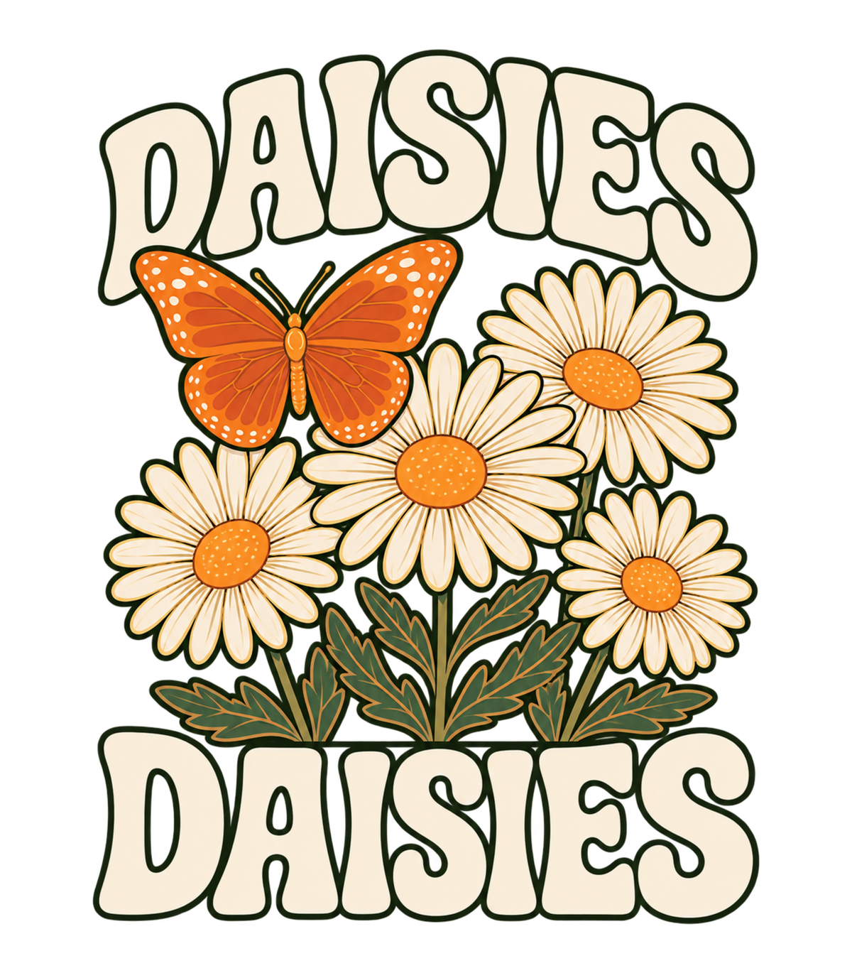 Daisies Retro Butterfly Wildflower Graphic T-Shirt & Sweatshirt - print file Front