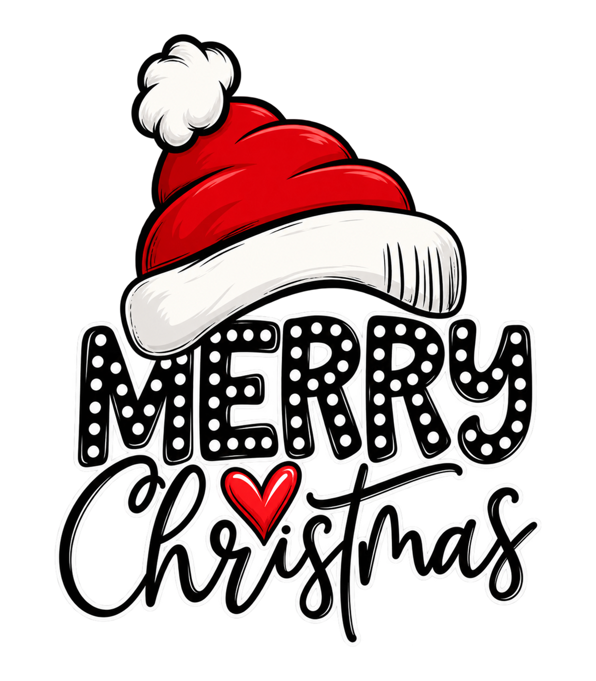 Merry Christmas Santa Hat Polka Dot Heart Graphic T-Shirt & Sweatshirt - print file Back