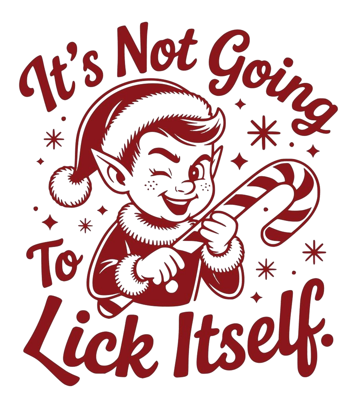 It's Not Going To Lick Itself Retro Christmas Elf Candy Cane Graphic T-Shirt & Sweatshirt - print file Front