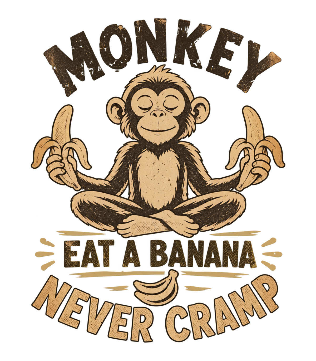 Monkey Eat a Banana Never Cramp Meditating Monkey Graphic T-Shirt & Sweatshirt - print file Front