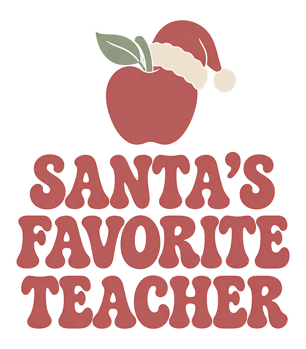 Santa's Favorite Teacher Retro Apple Santa Hat Graphic T-Shirt & Sweatshirt - print file Front