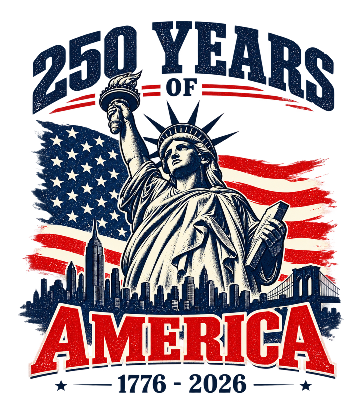 250 Years of America 1776-2026 Statue of Liberty Graphic T-Shirt & Sweatshirt - print file Back