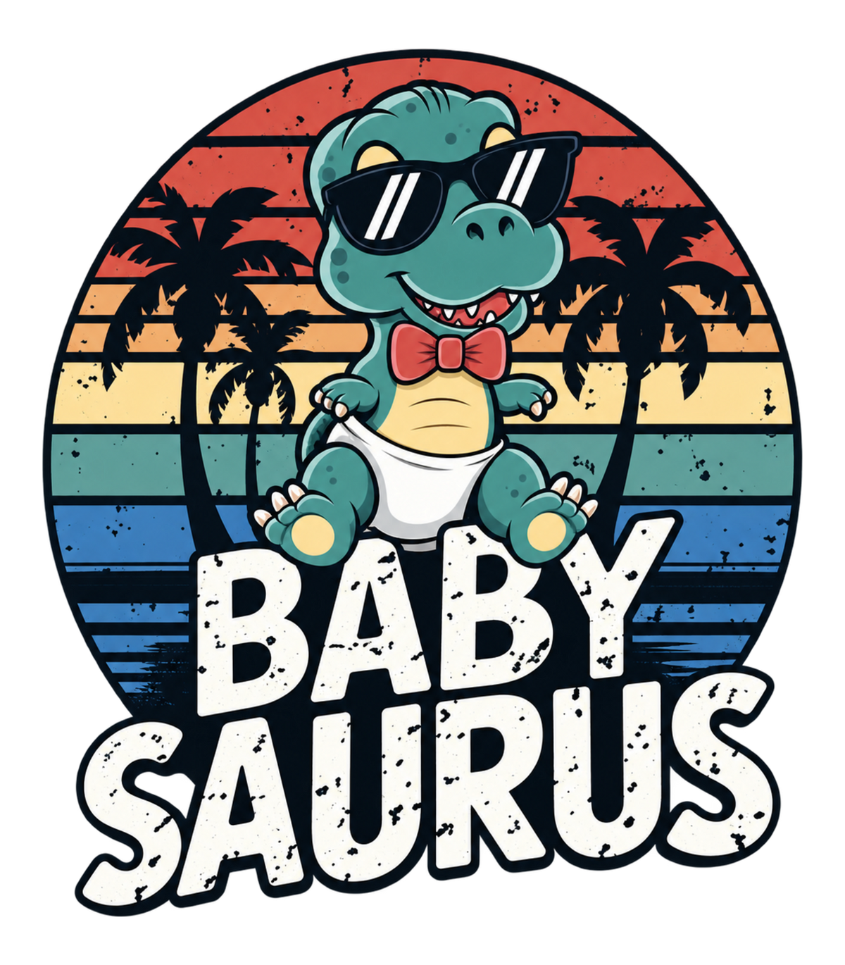 Baby Saurus Retro Sunset Dinosaur Graphic T-Shirt & Sweatshirt - print file Front