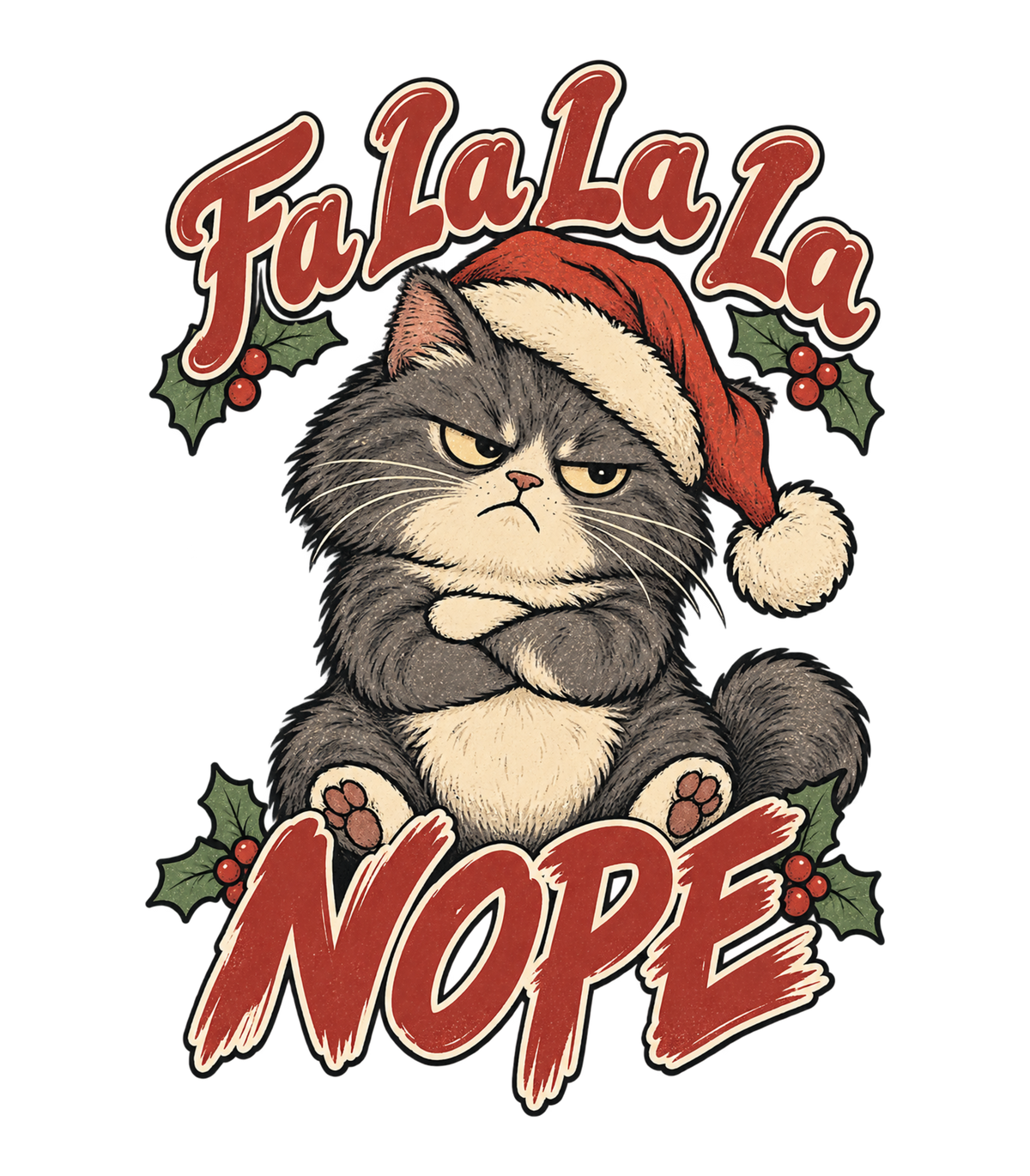 Fa La La La Nope Grumpy Christmas Cat Graphic T-Shirt & Sweatshirt - print file Front