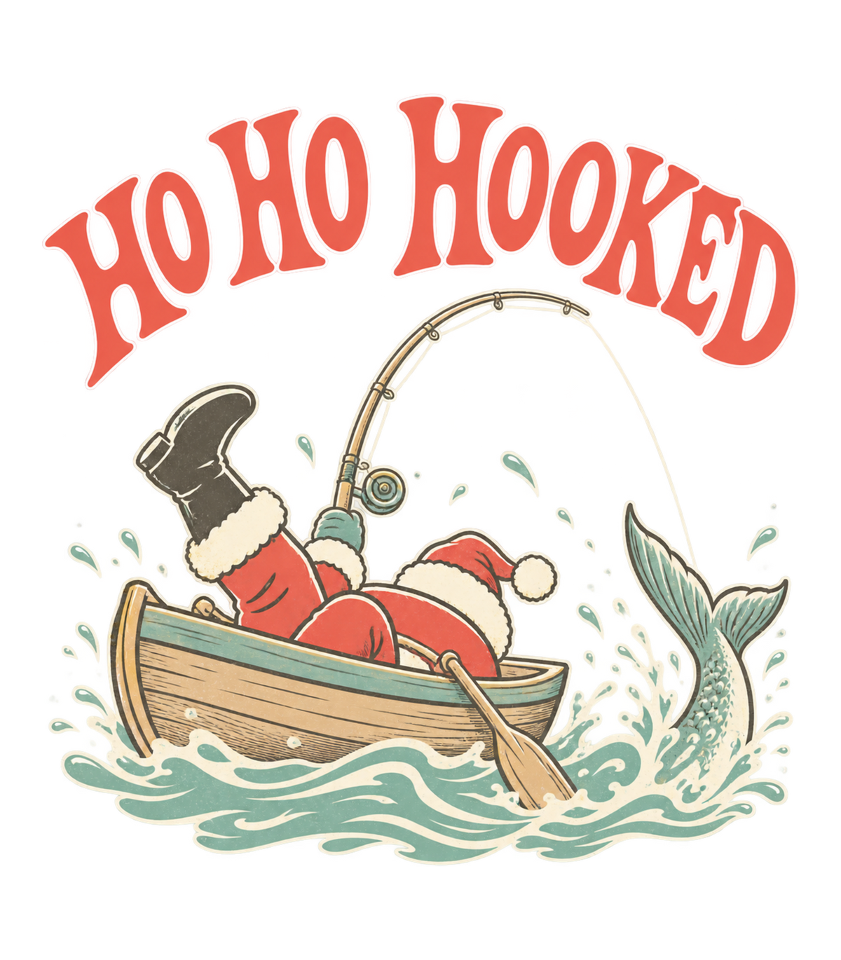 Ho Ho Hooked Retro Fishing Santa Graphic T-Shirt & Sweatshirt - print file Front