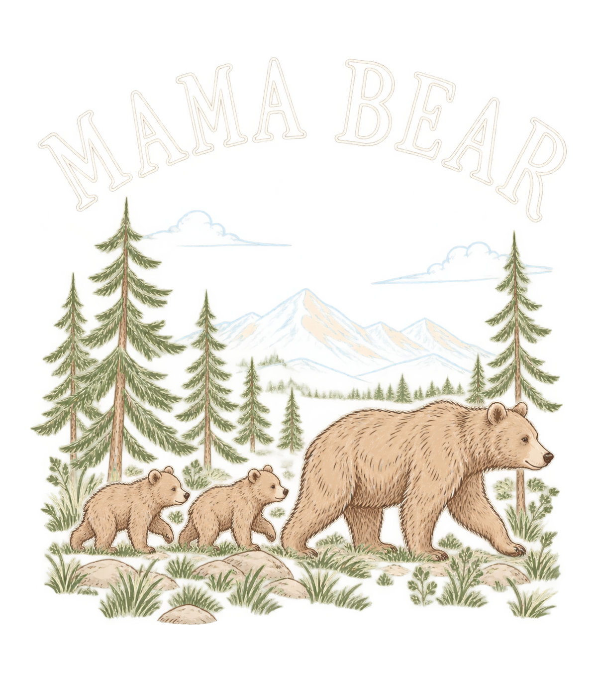 Mama Bear Vintage Mountain Cubs Graphic T-Shirt & Sweatshirt - print file Front
