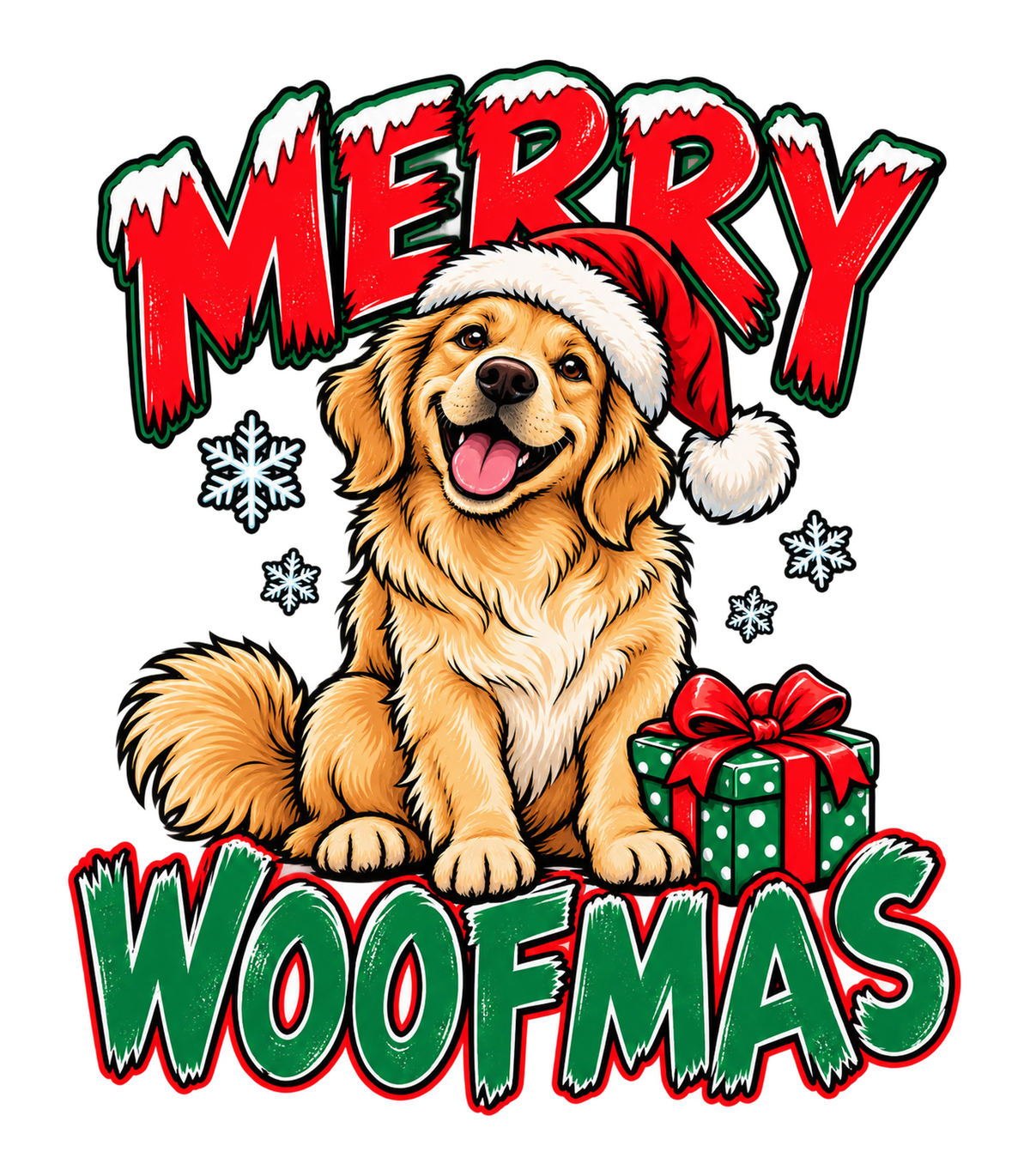 Merry Woofmas Golden Retriever Santa Hat Graphic T-Shirt & Sweatshirt - print file Front