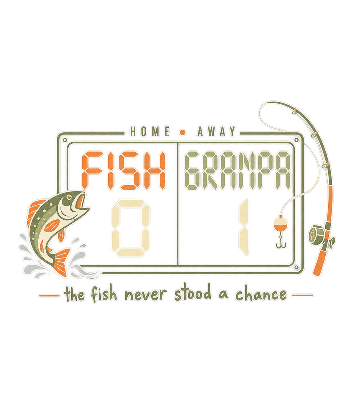 Fish vs Grandpa Scoreboard Retro Fishing Graphic T-Shirt & Sweatshirt - print file Front