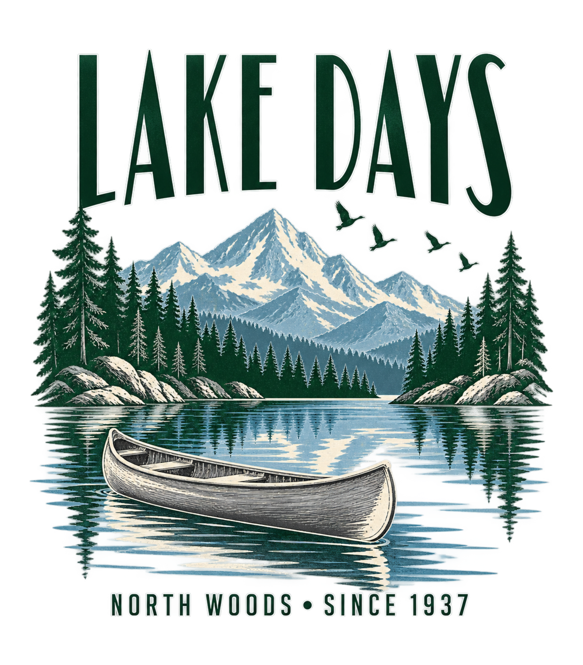 Lake Days Retro Vintage North Woods Canoe Graphic T-Shirt & Sweatshirt - print file Front