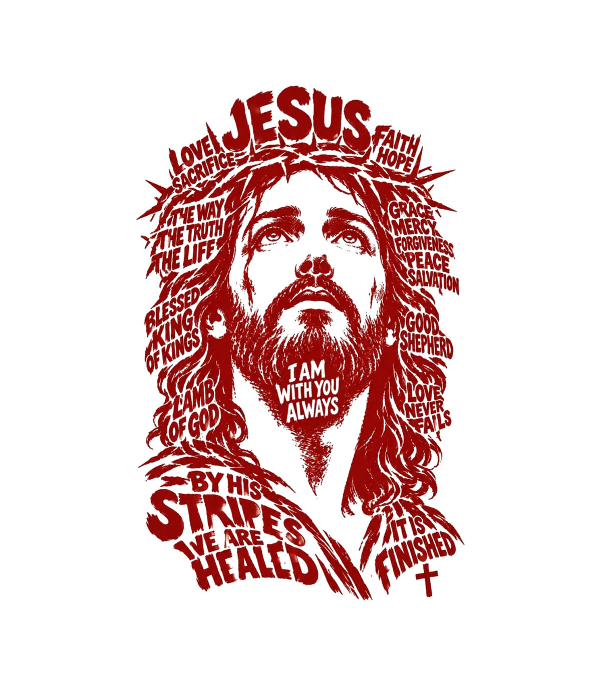 Jesus Word Art Portrait Christian Graphic T-Shirt & Sweatshirt - print file Front
