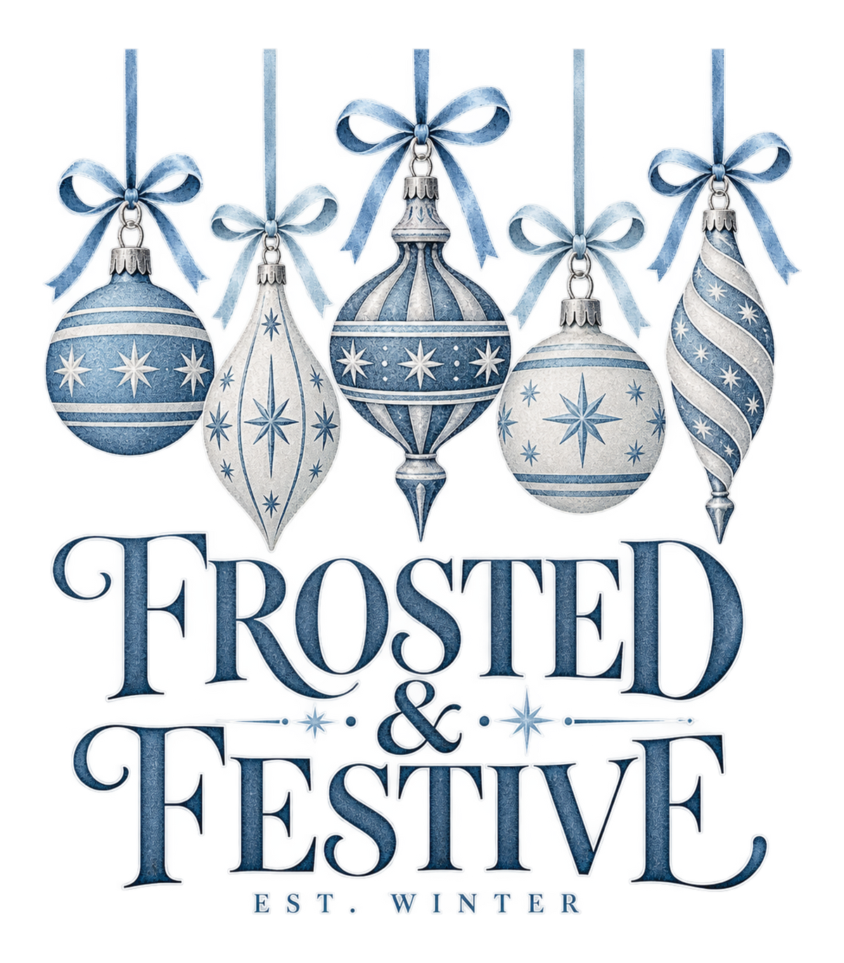 Frosted & Festive Blue Ornament Christmas Graphic T-Shirt & Sweatshirt - print file Front