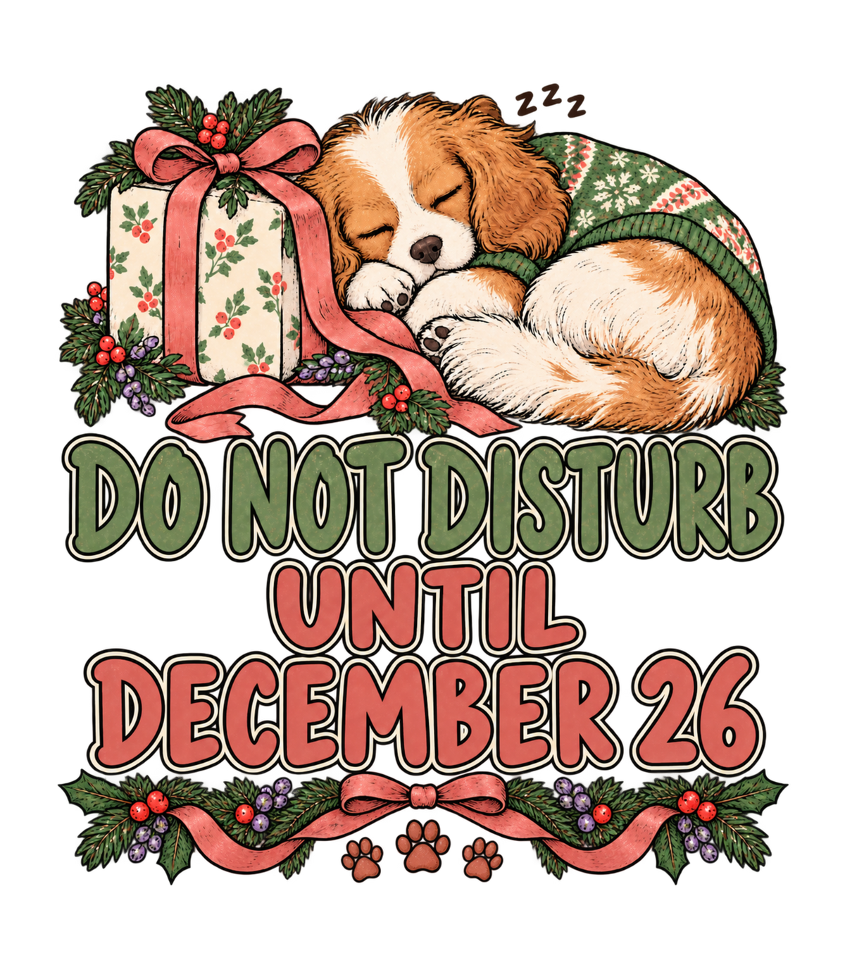 Do Not Disturb Until December 26 Sleeping Cavalier Puppy Christmas Graphic T-Shirt & Sweatshirt - print file Back