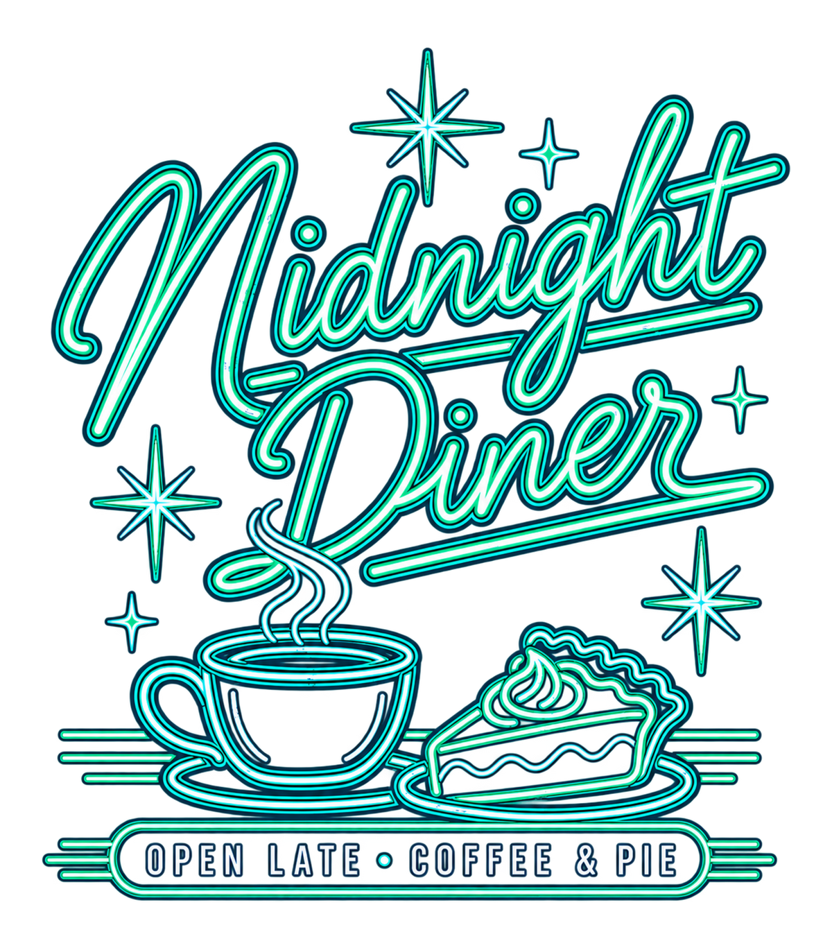 Midnight Diner Retro Neon Coffee & Pie Graphic T-Shirt & Sweatshirt - print file Front