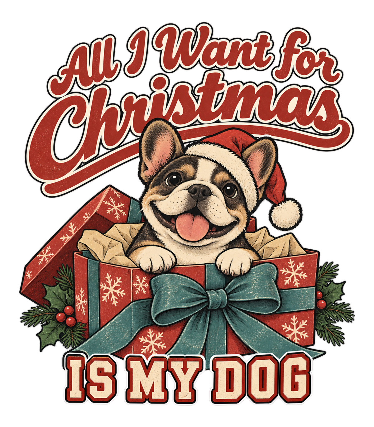 All I Want for Christmas Is My Dog French Bulldog Santa Graphic T-Shirt & Sweatshirt - print file Front