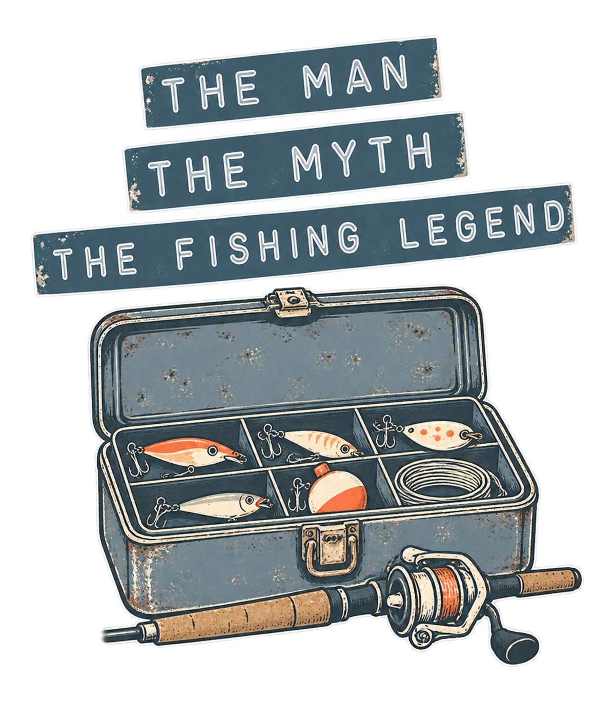 The Man The Myth The Fishing Legend Retro Tackle Box Graphic T-Shirt & Sweatshirt - print file Front