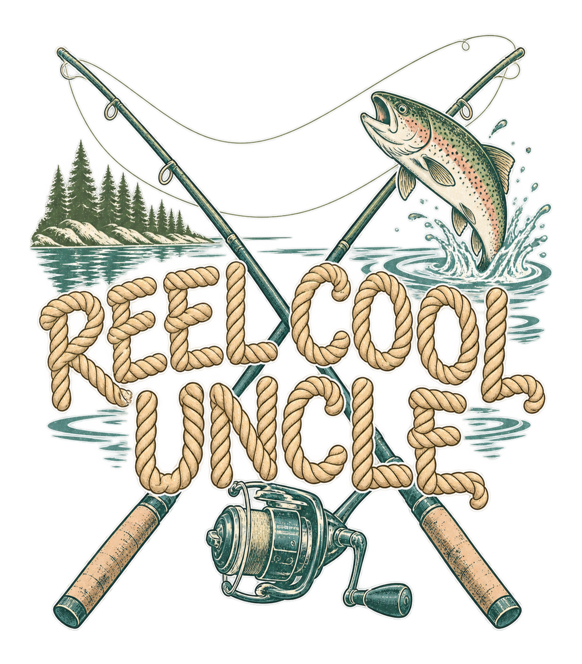 Reel Cool Uncle Rope Lettering Fishing Graphic T-Shirt & Sweatshirt - print file Front