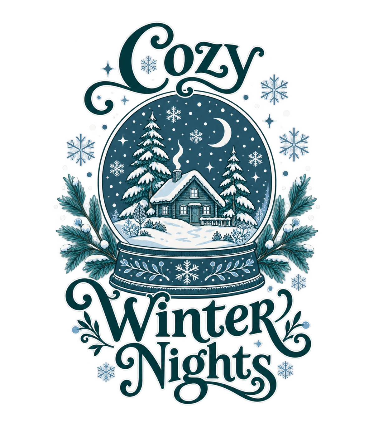 Cozy Winter Nights Snow Globe Cabin Graphic T-Shirt & Sweatshirt - print file Front
