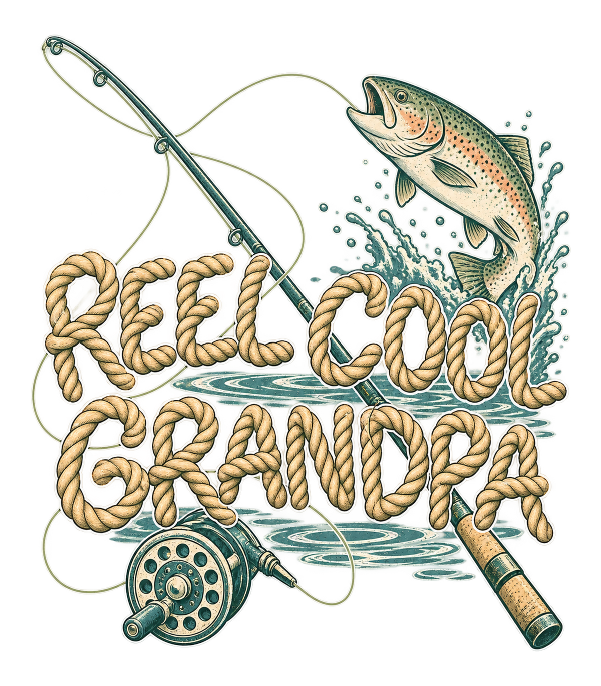 Reel Cool Grandpa Rainbow Trout Fishing Graphic T-Shirt & Sweatshirt - print file Front