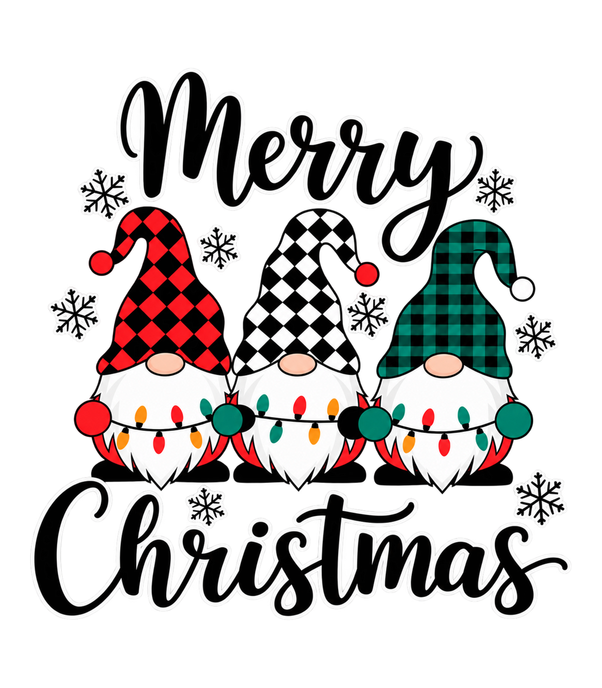 Merry Christmas Plaid Gnomes Graphic T-Shirt & Sweatshirt - print file Front