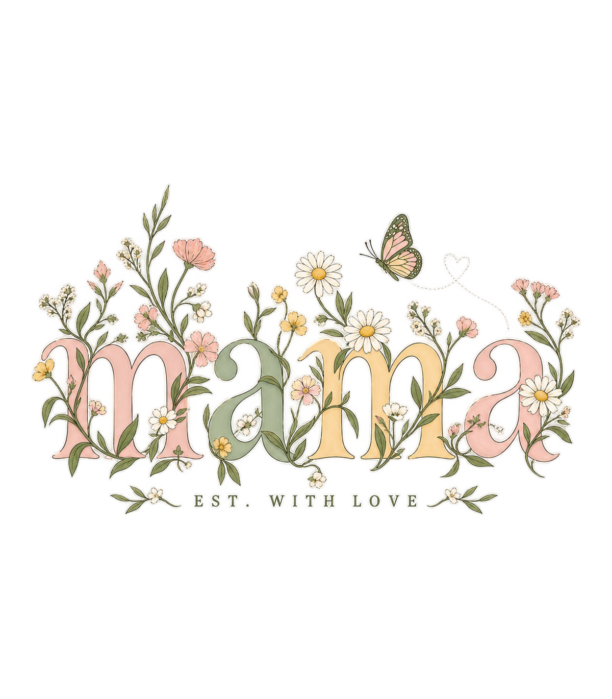 Mama Est. With Love Floral Butterfly Graphic T-Shirt & Sweatshirt - print file Front