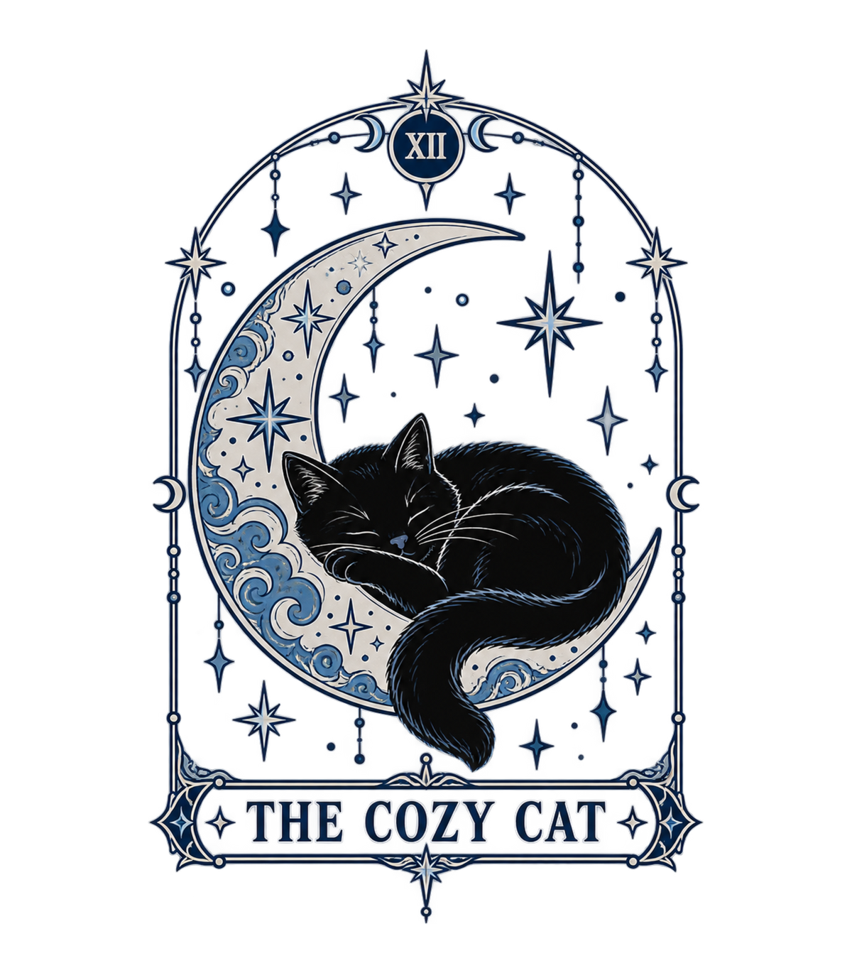 The Cozy Cat Celestial Tarot Card Black Cat Graphic T-Shirt & Sweatshirt - print file Front