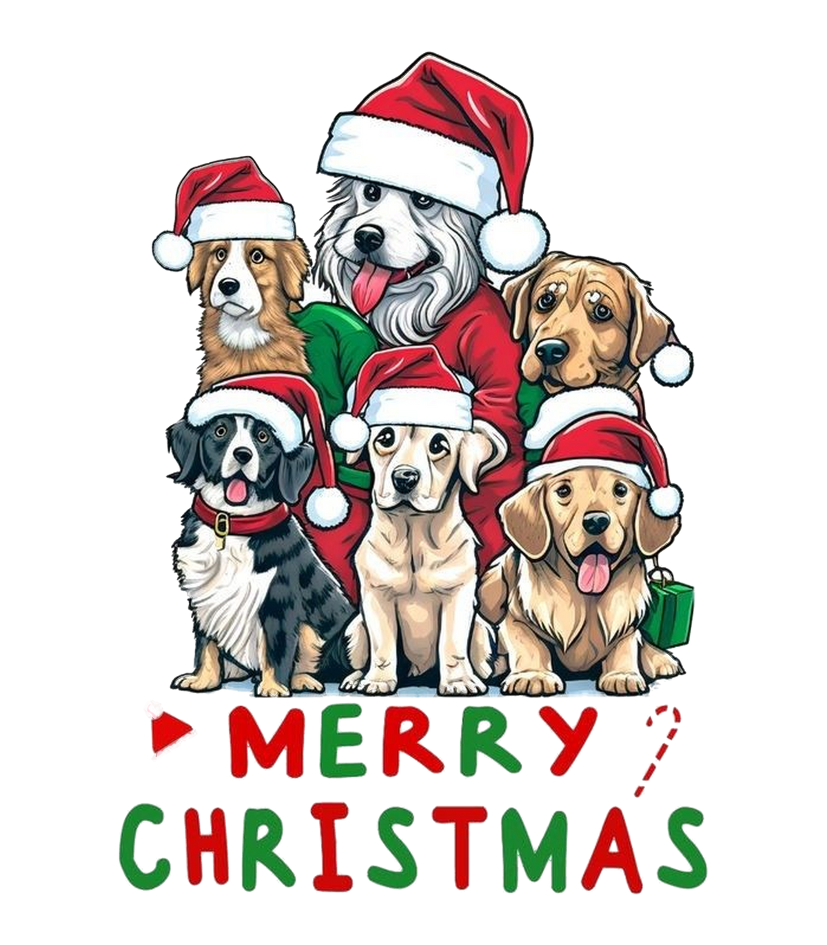 Merry Christmas Dogs in Santa Hats Graphic T-Shirt & Sweatshirt - print file Front
