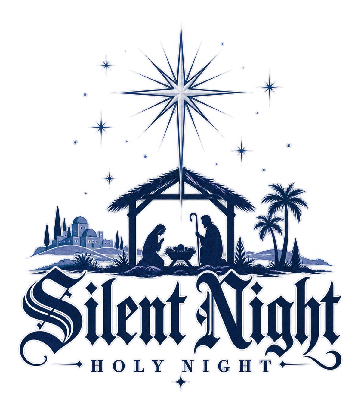 Silent Night Holy Night Nativity Scene Graphic T-Shirt & Sweatshirt - print file Front