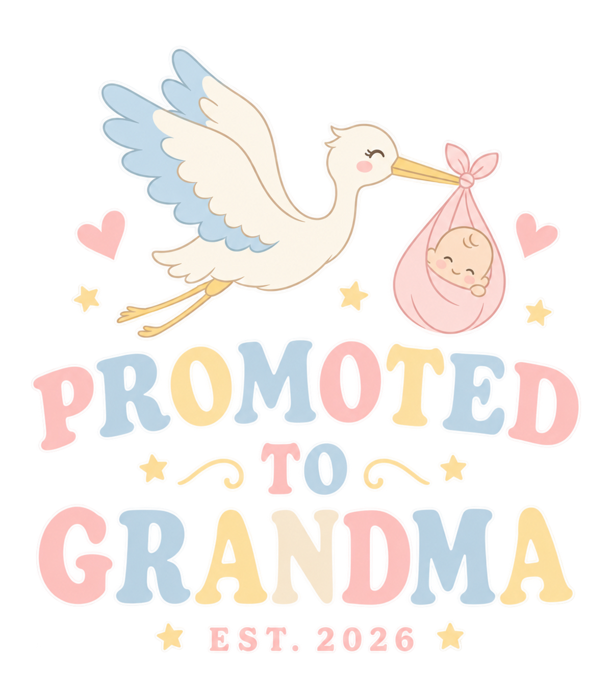 Promoted to Grandma Est. 2026 Retro Stork Baby Graphic T-Shirt & Sweatshirt - print file Front