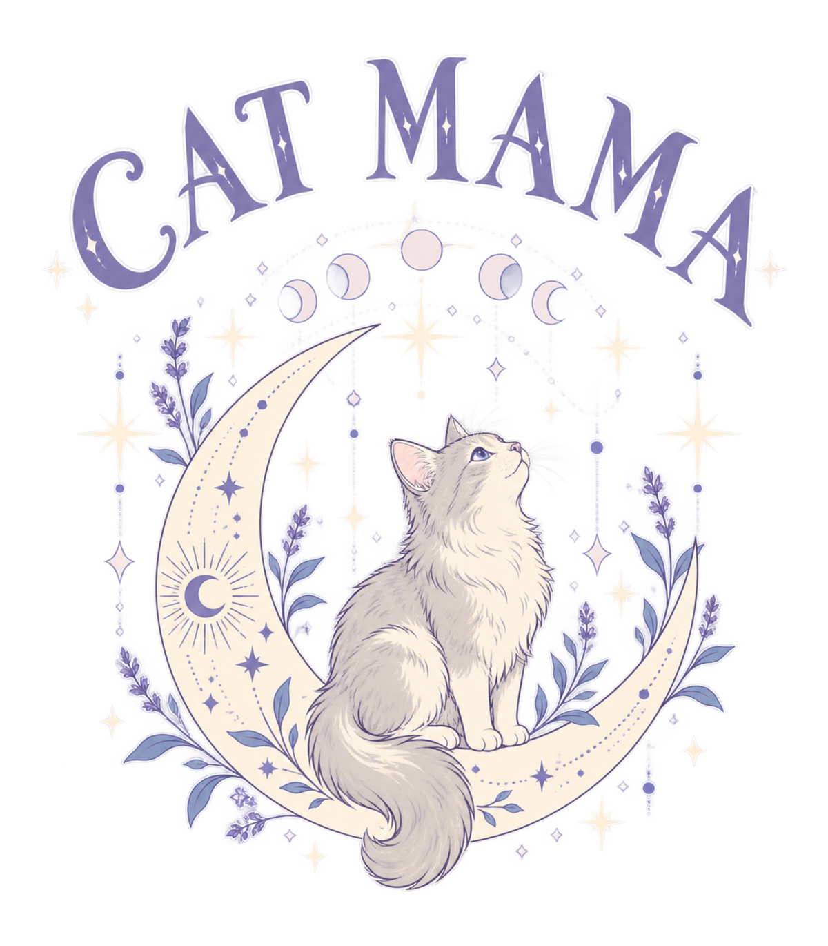 Cat Mama Celestial Moon Lavender Cat Graphic T-Shirt & Sweatshirt - print file Front