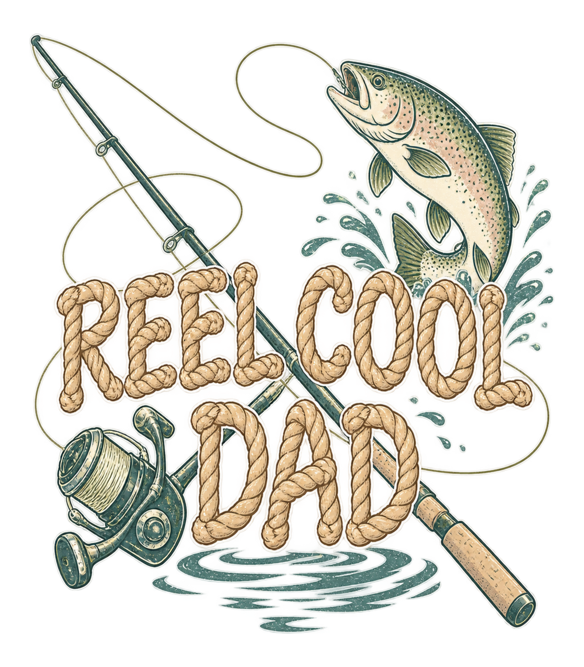 Reel Cool Dad Rope Lettering Trout Fishing Graphic T-Shirt & Sweatshirt - print file Front