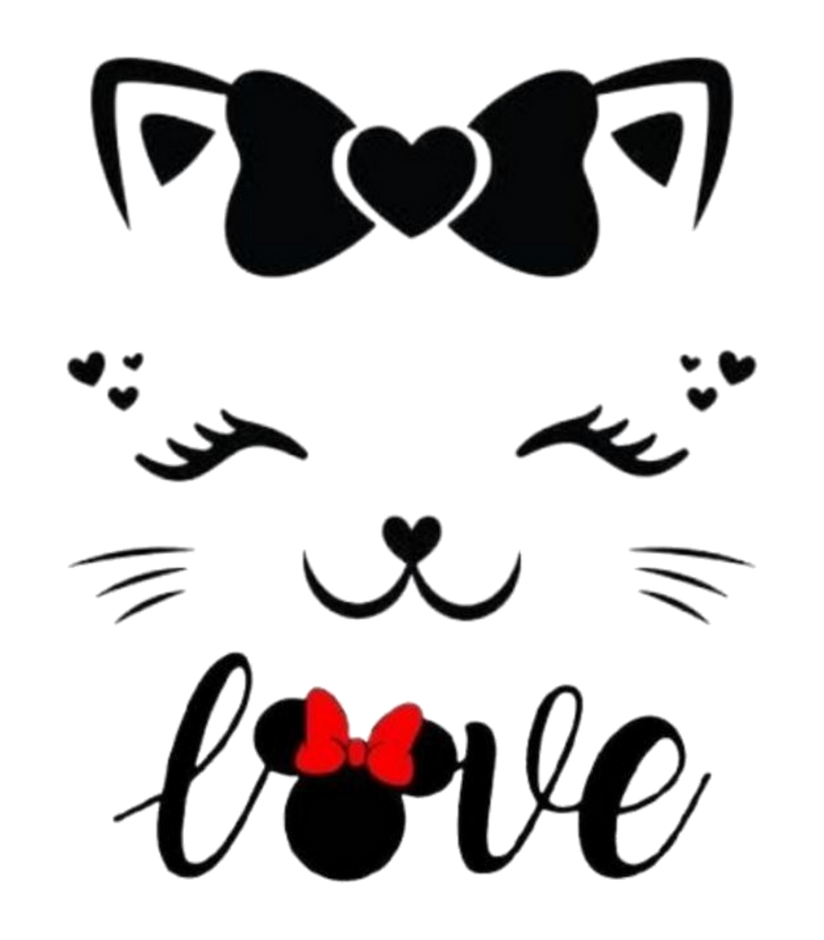 Love Cute Cat Face Bow Graphic T-Shirt & Sweatshirt - print file Front