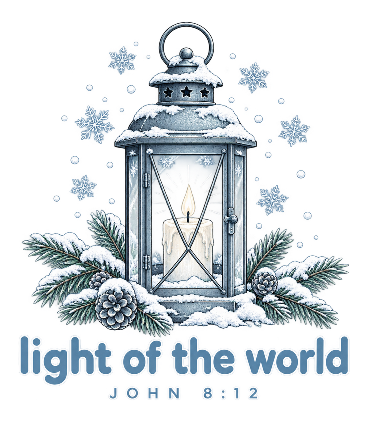 Light of the World Snowy Lantern John 8:12 Graphic T-Shirt & Sweatshirt - print file Front