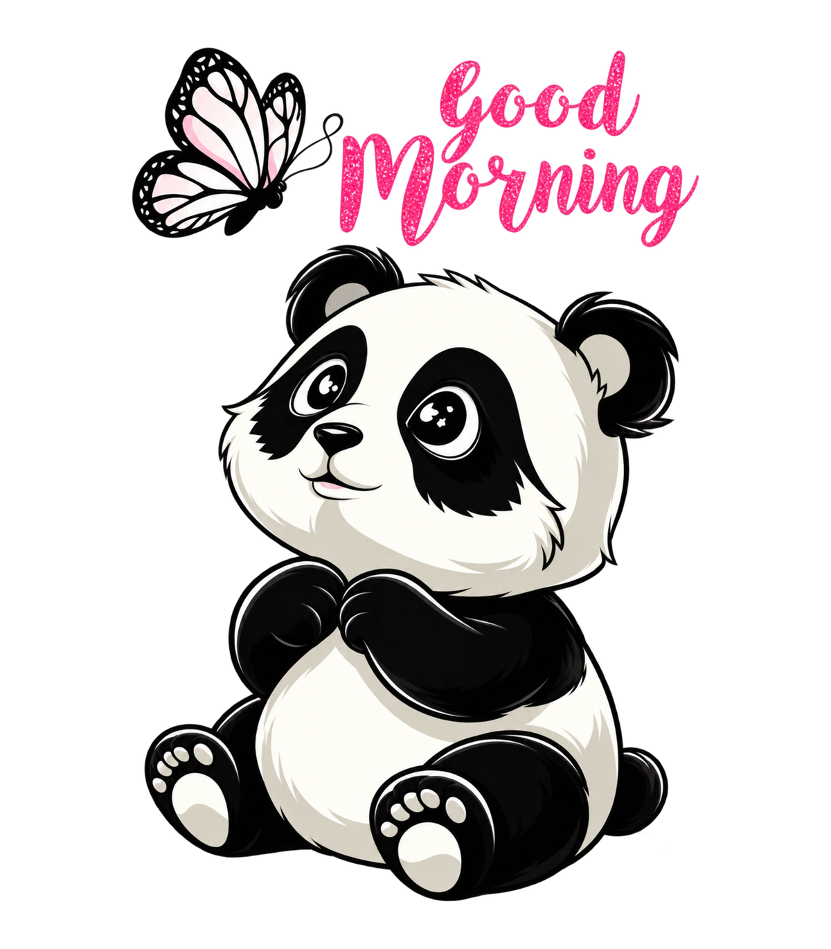 Good Morning Cute Panda and Butterfly Graphic T-Shirt & Sweatshirt - print file Front