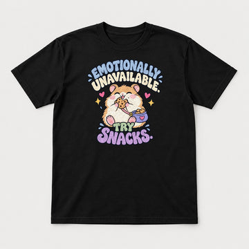 Emotionally Unavailable Try Snacks Cute Hamster Graphic T-Shirt & Sweatshirt - Tshirt Black Front