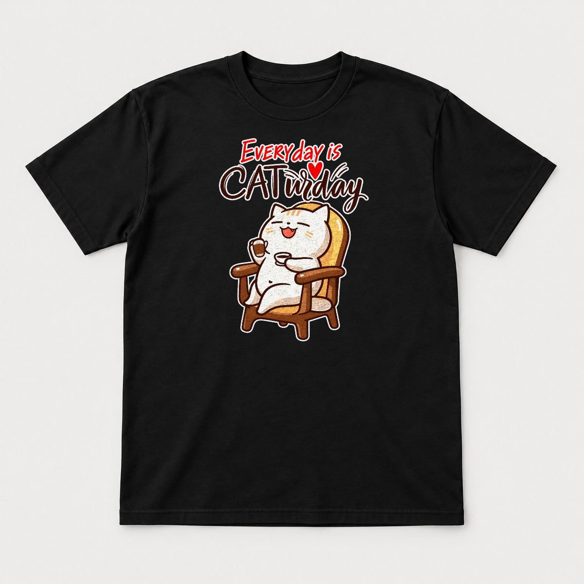 Everyday Is Caturday Relaxed Cat Graphic T-Shirt & Sweatshirt - Tshirt Black Front
