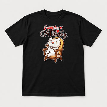 Everyday Is Caturday Relaxed Cat Graphic T-Shirt & Sweatshirt - Tshirt Black Front