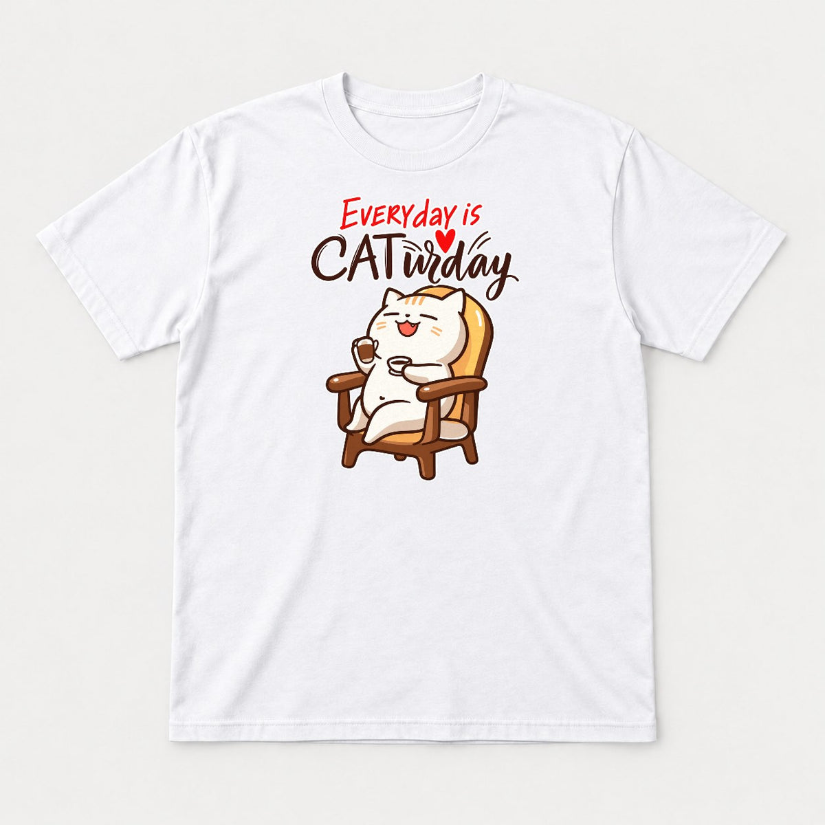 Everyday Is Caturday Relaxed Cat Graphic T-Shirt & Sweatshirt - Tshirt White Front