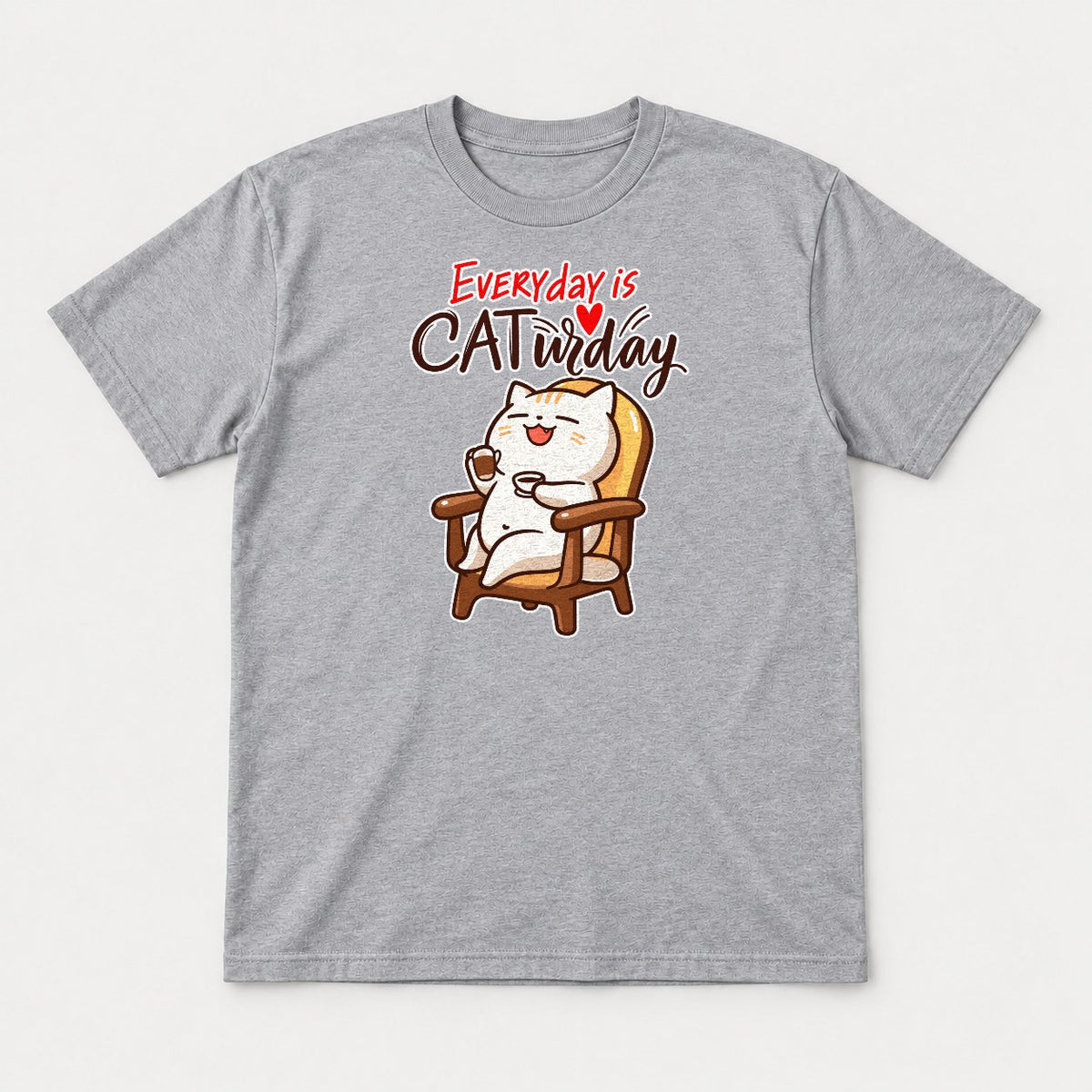 Everyday Is Caturday Relaxed Cat Graphic T-Shirt & Sweatshirt - Tshirt Sport Grey Front