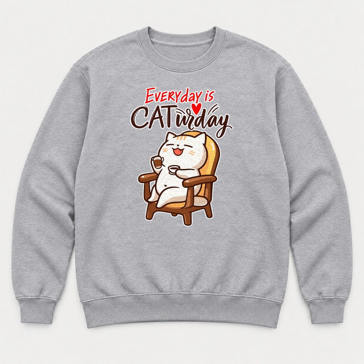 Everyday Is Caturday Relaxed Cat Graphic T-Shirt & Sweatshirt - Sweatshirt Sport Grey Front